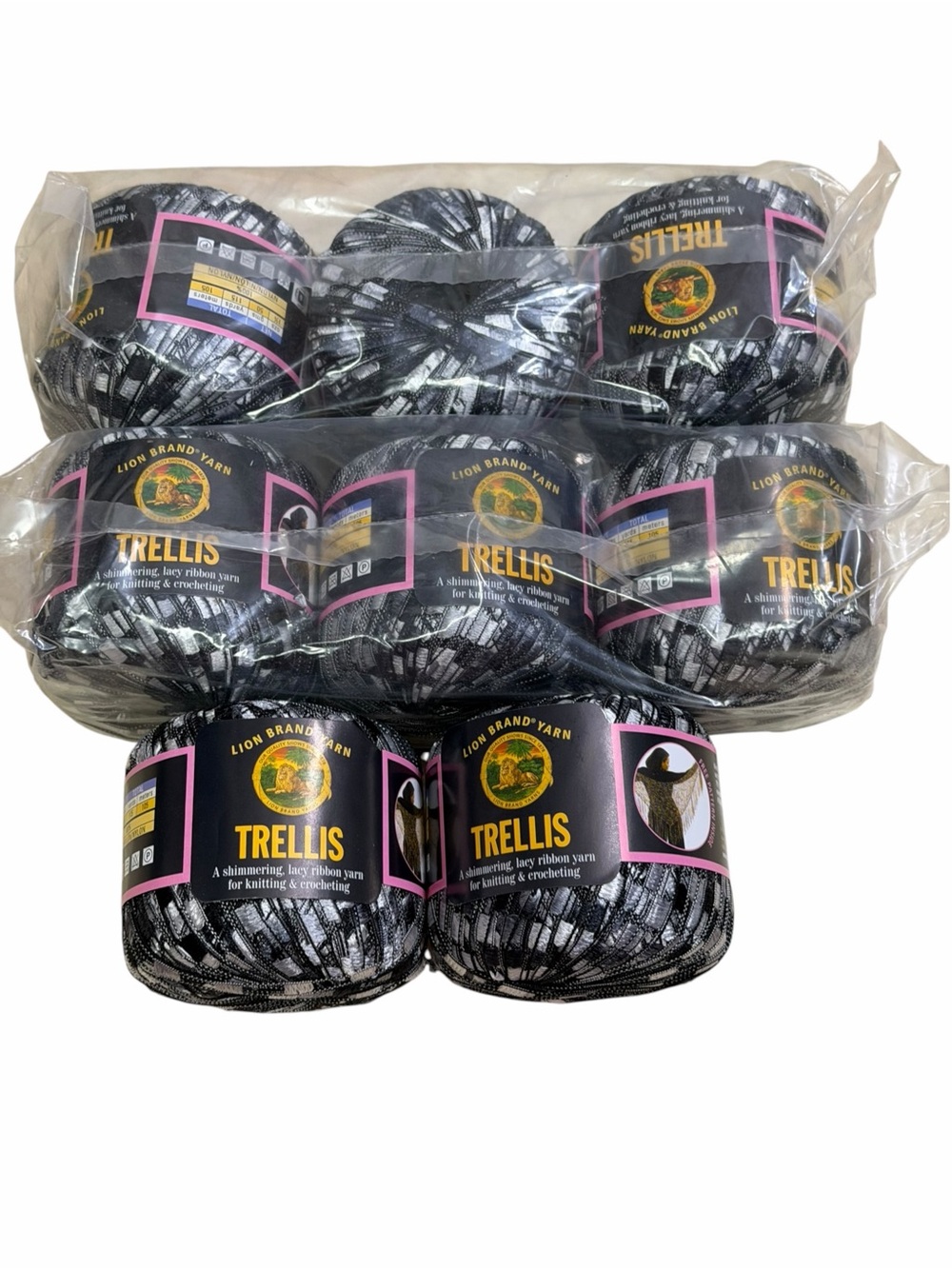 Lion Brand Trellis Shimmering Lacy Knitting Ribbons Yarn Night Life Lot of 8